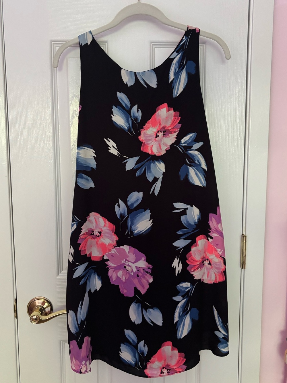 Aqua Black Dress with Pink and Blue Floral Print